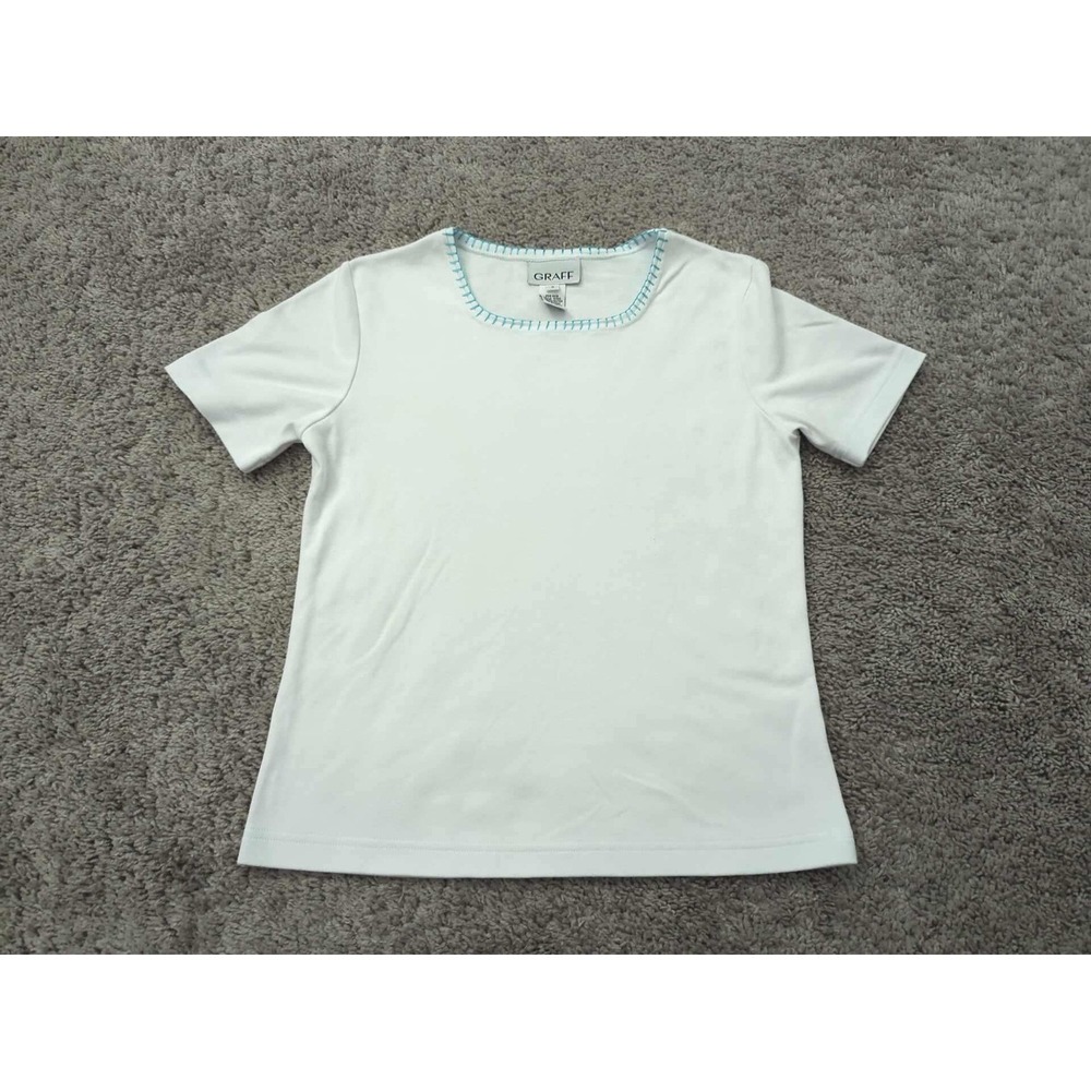 Vintage GRAFF T Shirt Top Womens Small Blue Trim